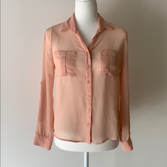 Peach polyester button down - Picture 5 of 7
